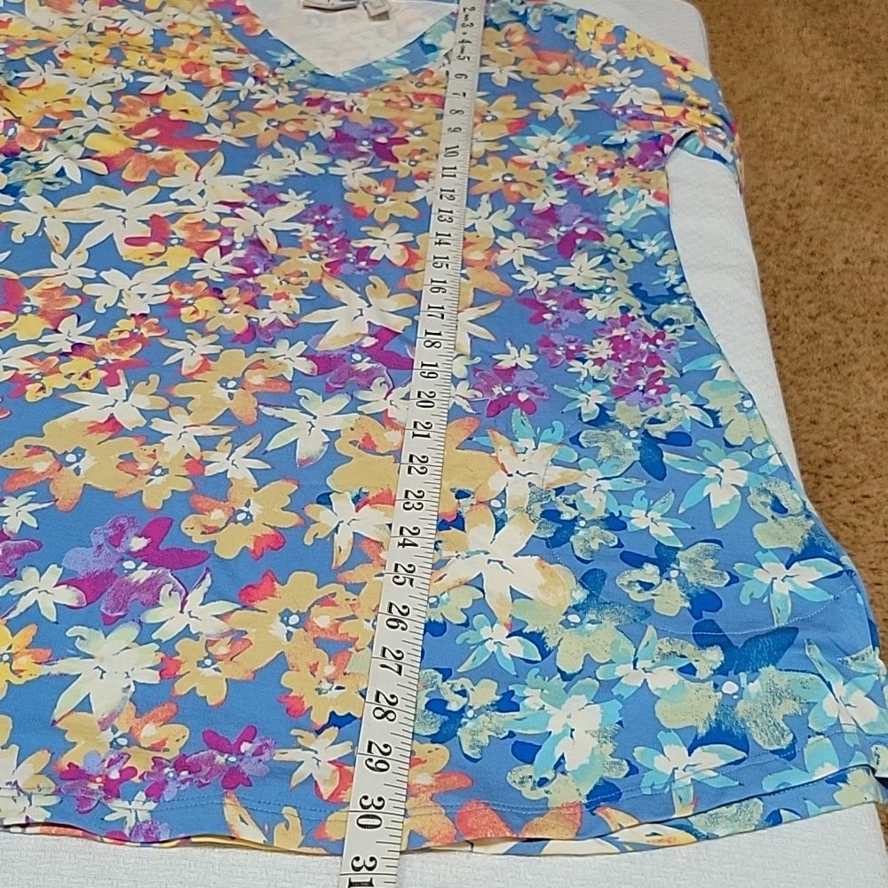 LOGO Lori Goldstein QVC Blue Orange Purple Floral Top Small - Picture 11 of 11